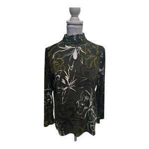 Susan Graver Green Floral Blouse Size S
